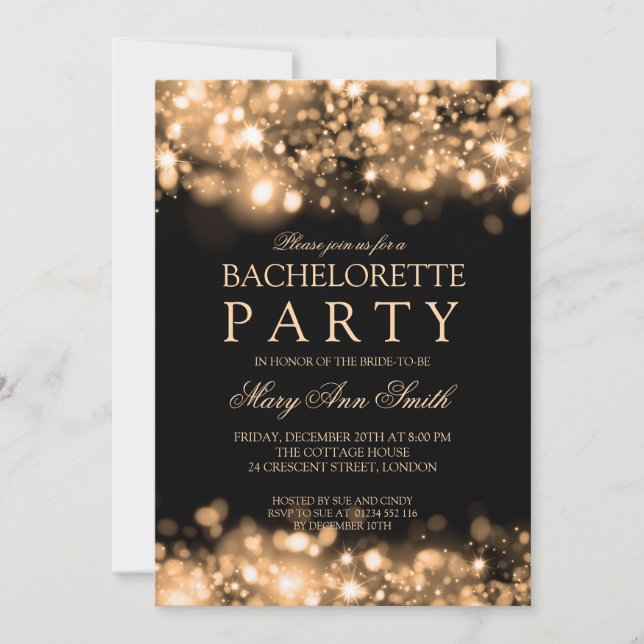 Elegant Bachelorette Party Sparkling Lights Gold Invitation (Front)
