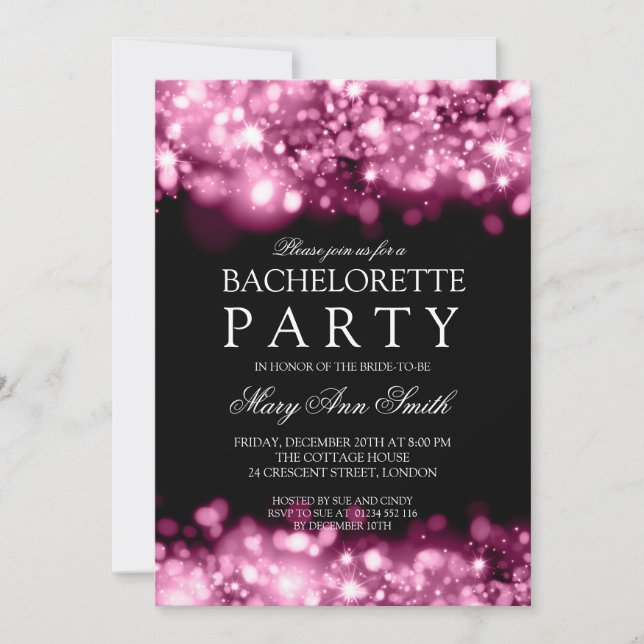 Elegant Bachelorette Party Sparkling Lights Pink Invitation (Front)