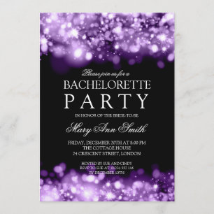 Elegant Bachelorette Party Sparkling Lights Purple Invitation