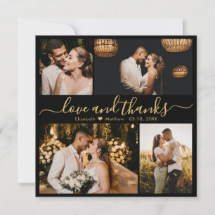 Elegant Back Gold Script Photo Collage Wedding Thank You Card