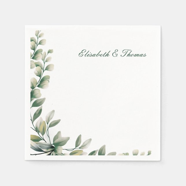 Elegant background eucalyptus leaves wedding napkin (Front)