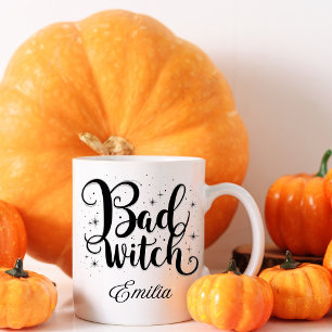 Elegant Bad Witch Name Halloween Black and White  Mug
