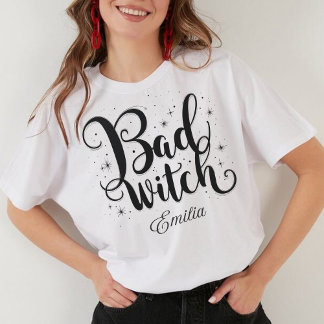 Elegant Bad Witch Name Halloween Calligraphy T-Shirt