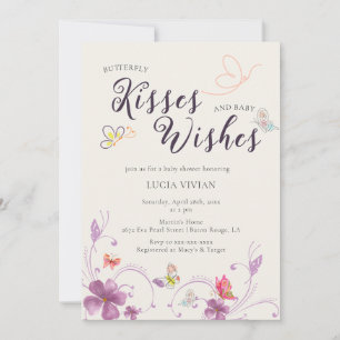 Elegant Baho Butterfly Kisses & Wishes Baby Shower Invitation
