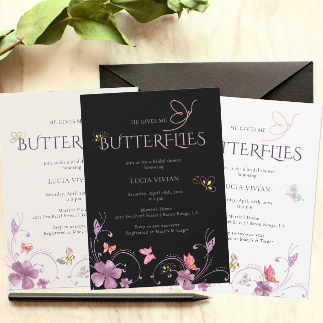 Elegant Baho He Gives Me Butterflies Bridal Shower Invitation (Creator Uploaded)