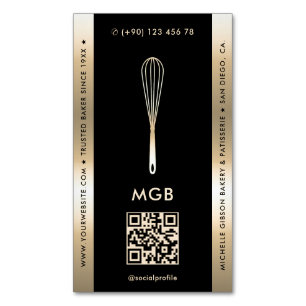 Elegant Baker Caterer Pastry Chef Black Gold Whisk Magnetic Business Card