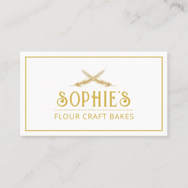 Elegant Baker's Logo Gold Typography Business Card (Front)