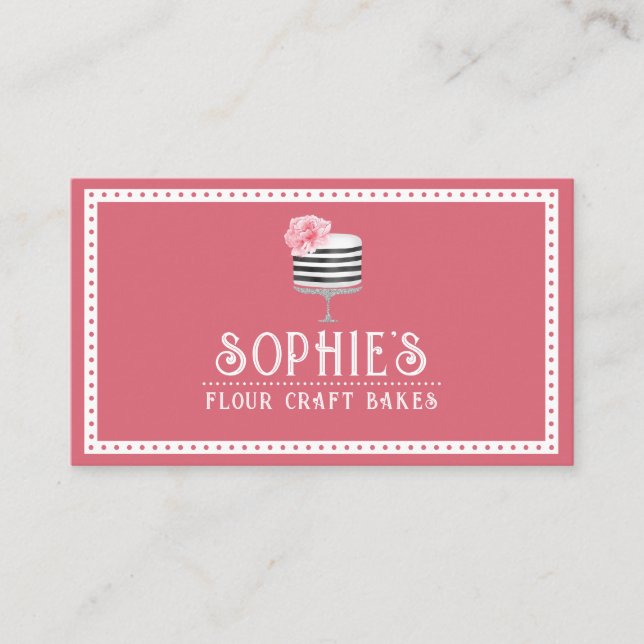 Elegant Baker's Pink Cake Logo Business Card (Front)
