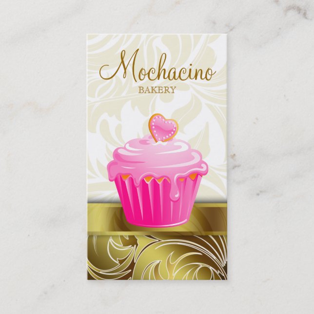 Elegant Bakery Business Card Cupcake Pink Gold (Front)