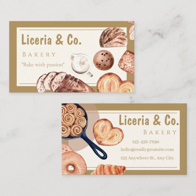 Elegant Bakery Business Card – Custom Contact Card (Front/Back)