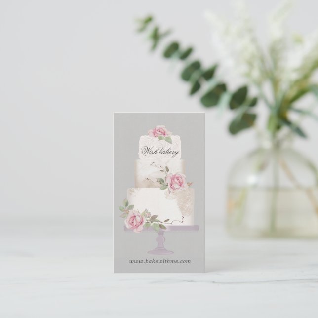 Elegant Bakery Three Tier Cake Vertical Business Card (Standing Front)