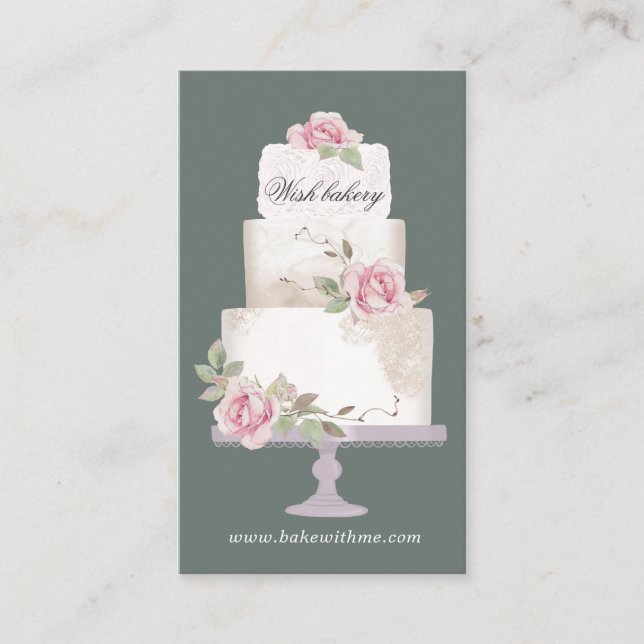 Elegant Bakery Three Tier Cake Vertical Business Card (Front)