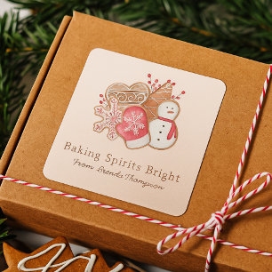 Elegant Baking Spirits Bright Christmas Cookie Square Sticker