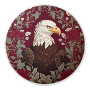 Elegant Bald Eagle William Morris Inspired Floral Ceramic Knob