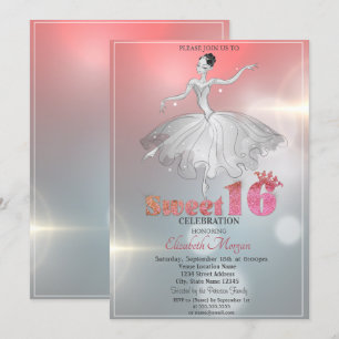 Elegant Ballerina, Glitter Sweet 16 Invitation