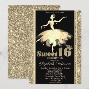 Elegant Ballerina Gold Glitter Sweet 16 Invitation