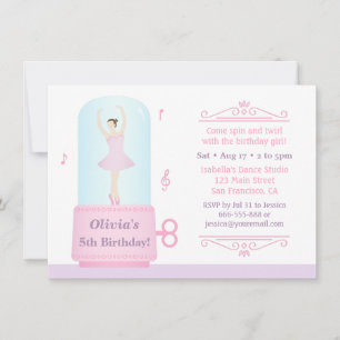 Elegant Ballerina Music Box Girl Birthday Party Invitation