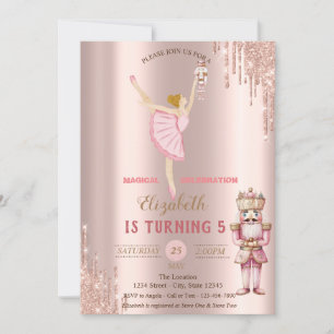 Elegant Ballerina Nutcracker Rose Gold Drips  Invitation