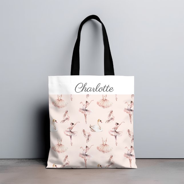 Elegant Ballerina Pink Ballet Personalised Name Tote Bag (Creator Uploaded)