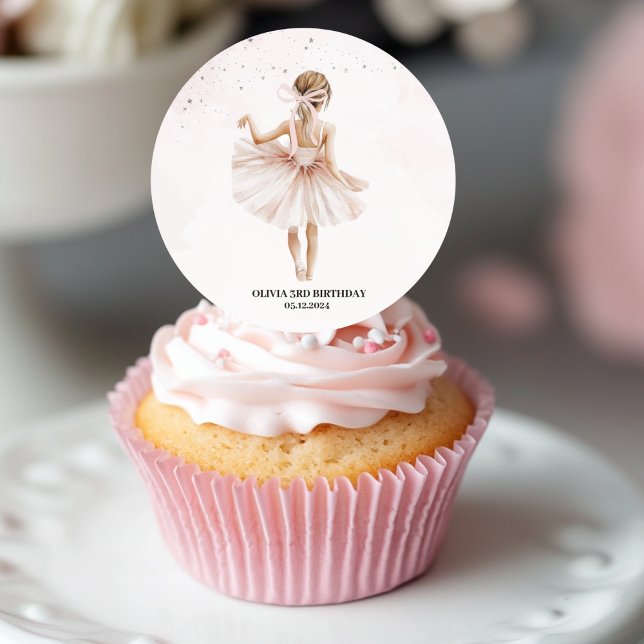 Elegant Ballerina Pink Birthday  Classic Round Sticker (Creator Uploaded)