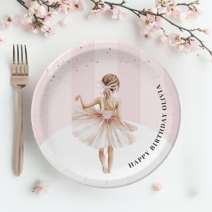 Elegant Ballerina Pink Birthday  Paper Plate