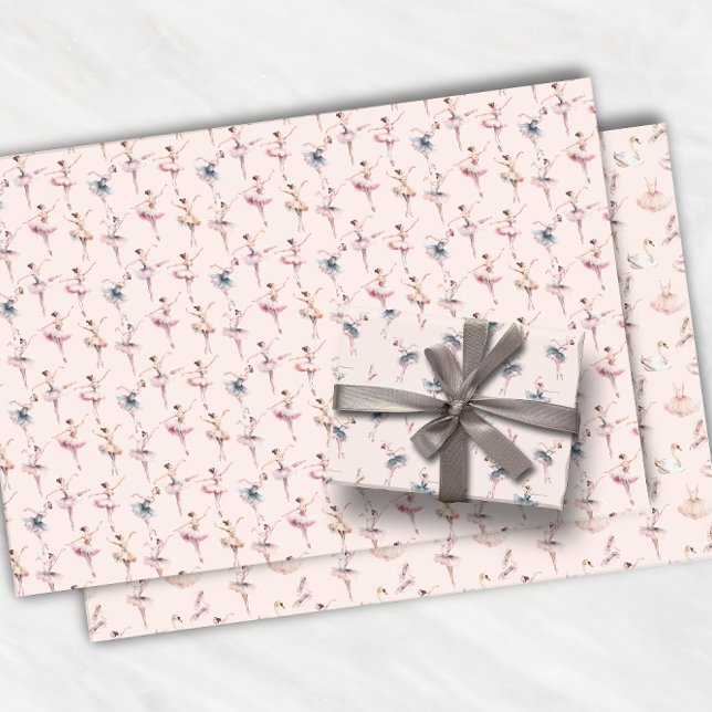 Elegant Ballerina Pink Watercolor Patttern Ballet  Wrapping Paper Sheet (Creator Uploaded)