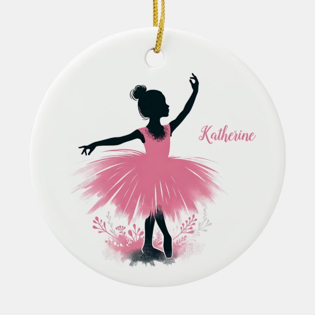 Elegant Ballerina Silhouette Ballet Christmas Ceramic Tree Decoration (Front)