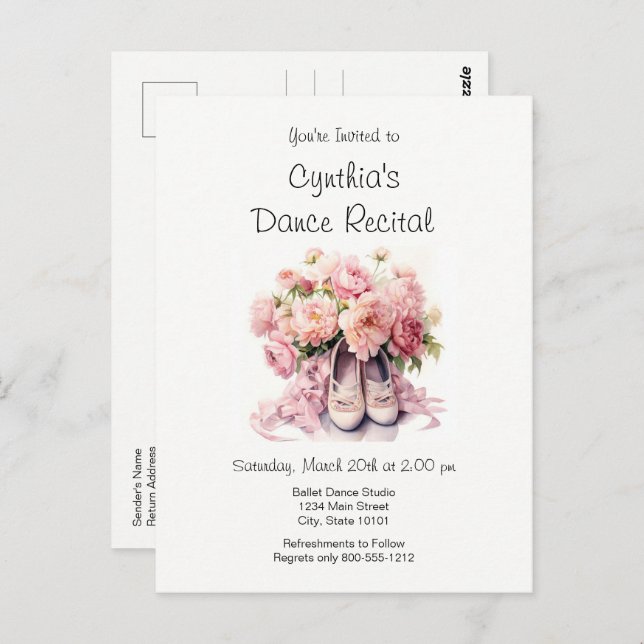 Elegant Ballet Dance Recital Invitation Postcard (Front/Back)