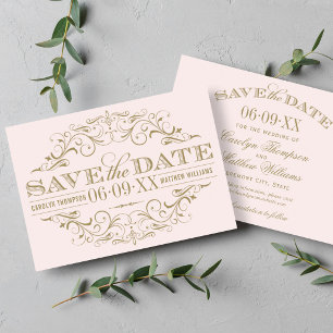 Elegant Ballet Pink Gold Flourish Wedding Save The Date
