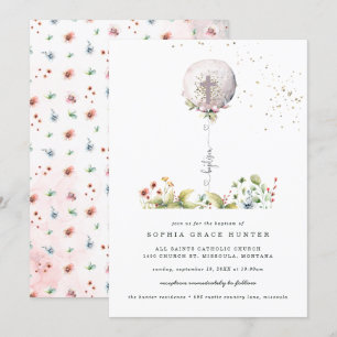 Elegant Balloon Floral Baptism Invitation