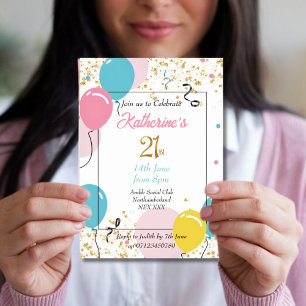 Elegant Balloons 21st Birthday Invitation