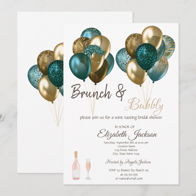 Elegant Balloons Brunch & Bubbly Bridal Shower  Invitation (Front/Back)