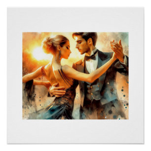 Elegant Ballroom Dance in Sunset, Poster