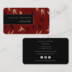 Elegant Bamboo Foliage Dark Red Business Card