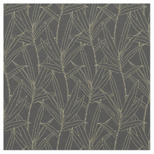 Elegant bamboo foliage gold strokes design fabric