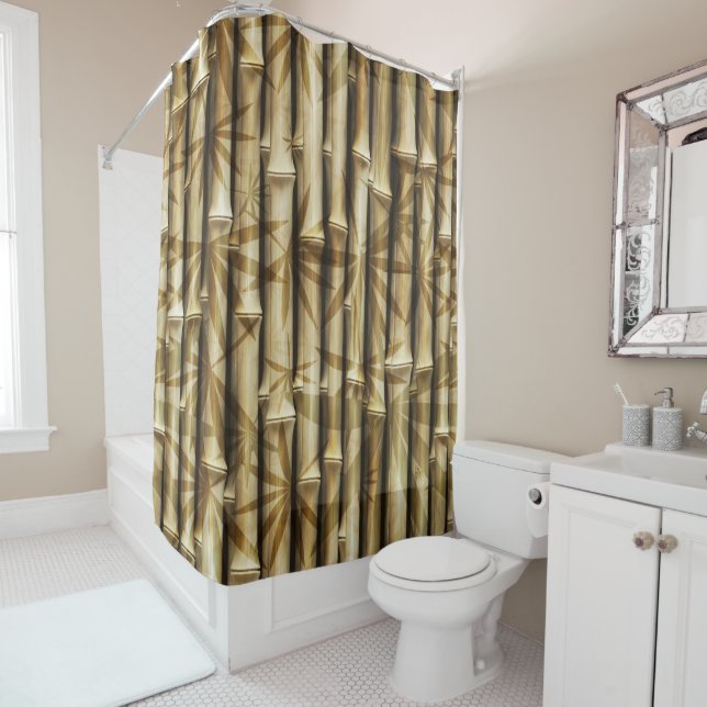 Elegant Bamboo Tropical Island Wood Shower Curtain (In Situ)