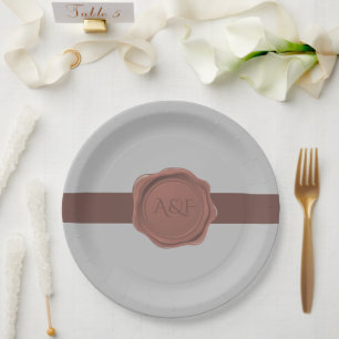 Elegant Band and Seal Monogram Paper Plate