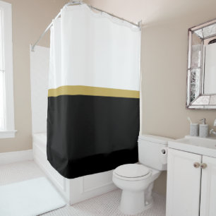 Elegant Banded Bright White Black Colour Block Shower Curtain