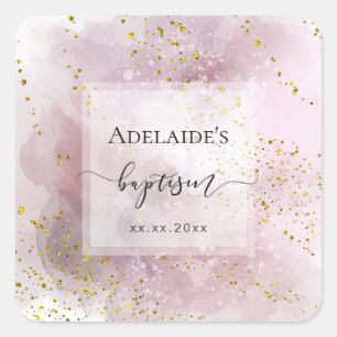 elegant baptism baby girl square sticker
