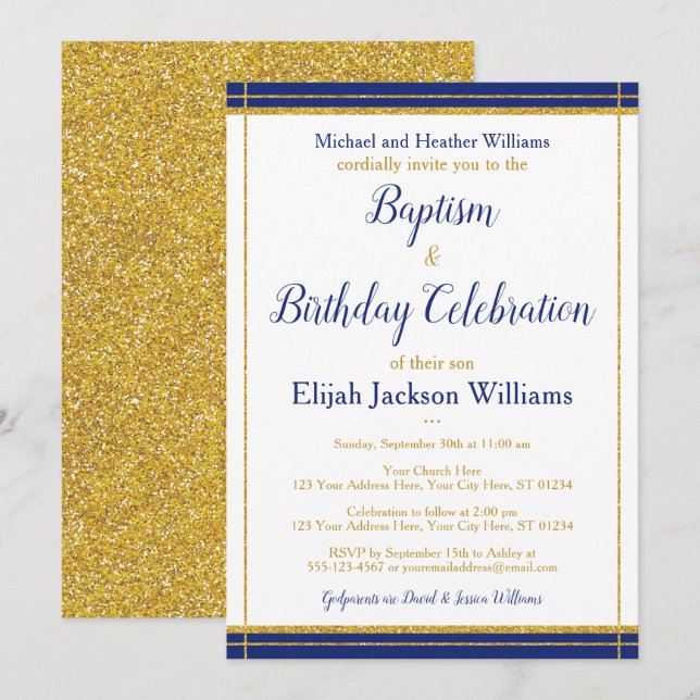 Elegant Baptism & Birthday Celebration Invitation (Front/Back)