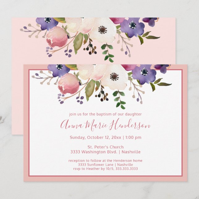 Elegant Baptism Blush Pink and Cream Girl Invitation (Front/Back)