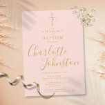 Elegant Baptism Christening Gold Script Blush Pink Save The Date<br><div class="desc">Elegant baptism christening gold signature save the date invitation featuring an elegant golden script signature name. Personalise with your special baptism or christening information in chic gold lettering on a blush pink background. Designed by Thisisnotme©</div>