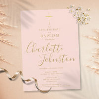 Elegant Baptism Christening Gold Script Blush Pink
