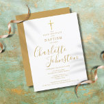 Elegant Baptism Christening Gold Signature Script Announcement Postcard<br><div class="desc">Elegant baptism christening save the date invitation postcard featuring an elegant golden script signature name. Personalise with your special baptism or christening information in chic gold lettering on this gender-neutral design. Designed by Thisisnotme©</div>