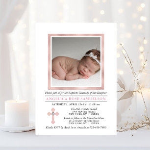 Elegant BAPTISM CHRISTENING Pink Girl   PHOTO Invitation