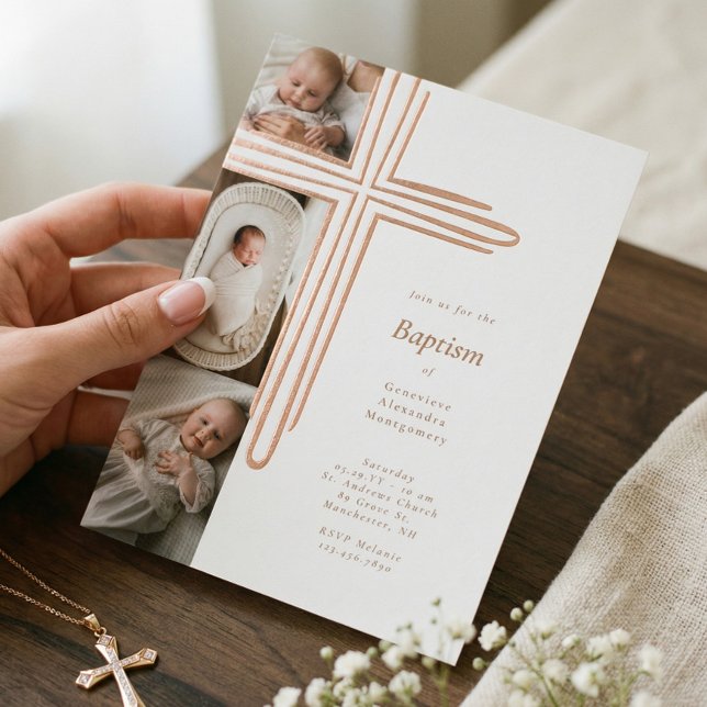 Elegant Baptism Christening Religious Cross Photo (Elegant Baptism Christening Religious Cross Photo Foil Invitation)