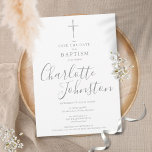 Elegant Baptism Christening Silver Signature Save The Date<br><div class="desc">Elegant baptism or christening silver signature save the date invitation featuring an elegant silver script signature name. Personalise with your special baptism or christening information in chic silver lettering on this gender-neutral design. Designed by Thisisnotme©</div>