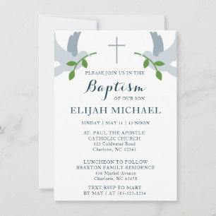 Elegant Baptism Doves and Cross Invitation