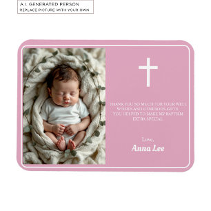 Elegant Baptism Dusty Pink Thank You Photo Magnet