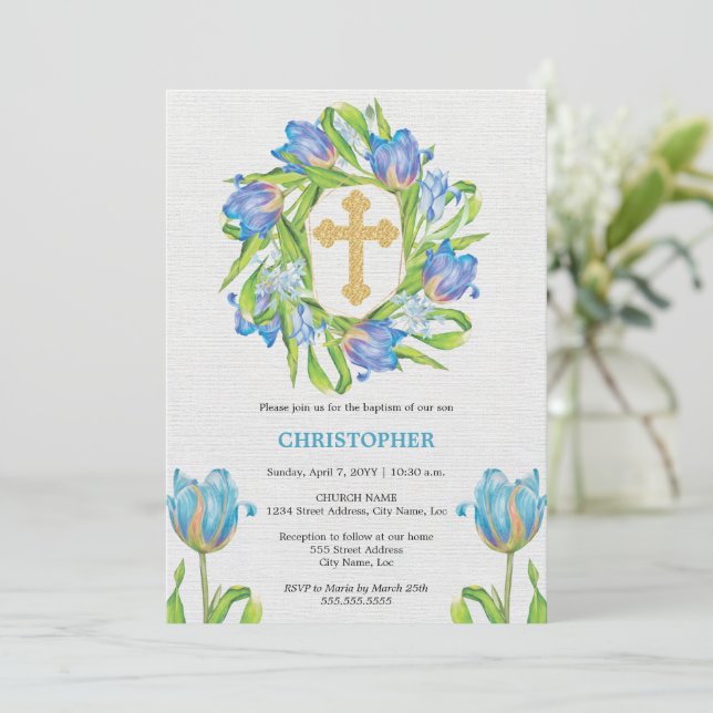 Elegant Baptism Floral Invitation (Standing Front)